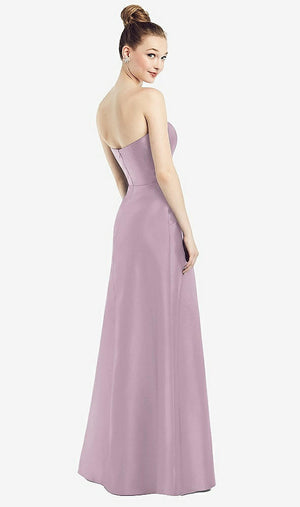 【STYLE: D774】Strapless Notch Satin Gown with Pockets【COLOR: Suede Rose】