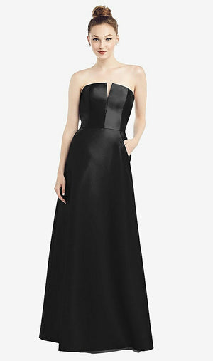 【STYLE: D774】Strapless Notch Satin Gown with Pockets【COLOR: Black】