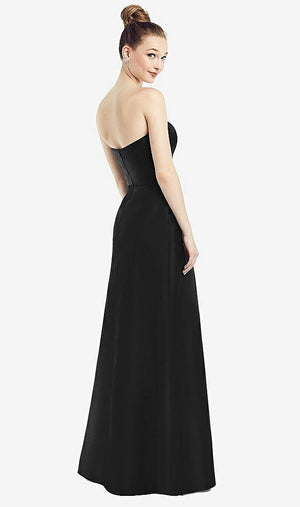 【STYLE: D774】Strapless Notch Satin Gown with Pockets【COLOR: Black】