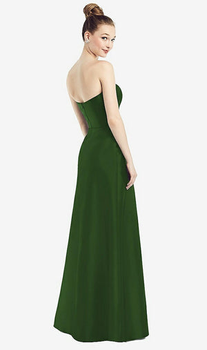 【STYLE: D774】Strapless Notch Satin Gown with Pockets【COLOR: Celtic】