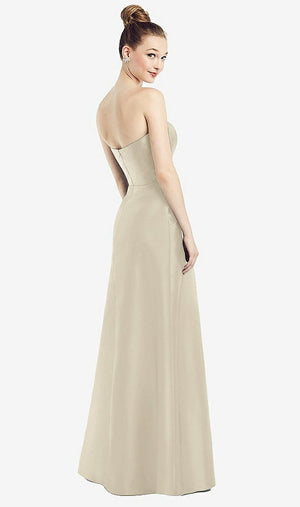 【STYLE: D774】Strapless Notch Satin Gown with Pockets【COLOR: Champagne】