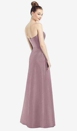 【STYLE: D774】Strapless Notch Satin Gown with Pockets【COLOR: Dusty Rose】