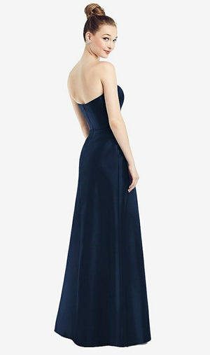 【STYLE: D774】Strapless Notch Satin Gown with Pockets【COLOR: Midnight Navy】