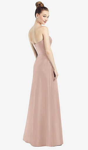 【STYLE: D774】Strapless Notch Satin Gown with Pockets【COLOR: Toasted Sugar】