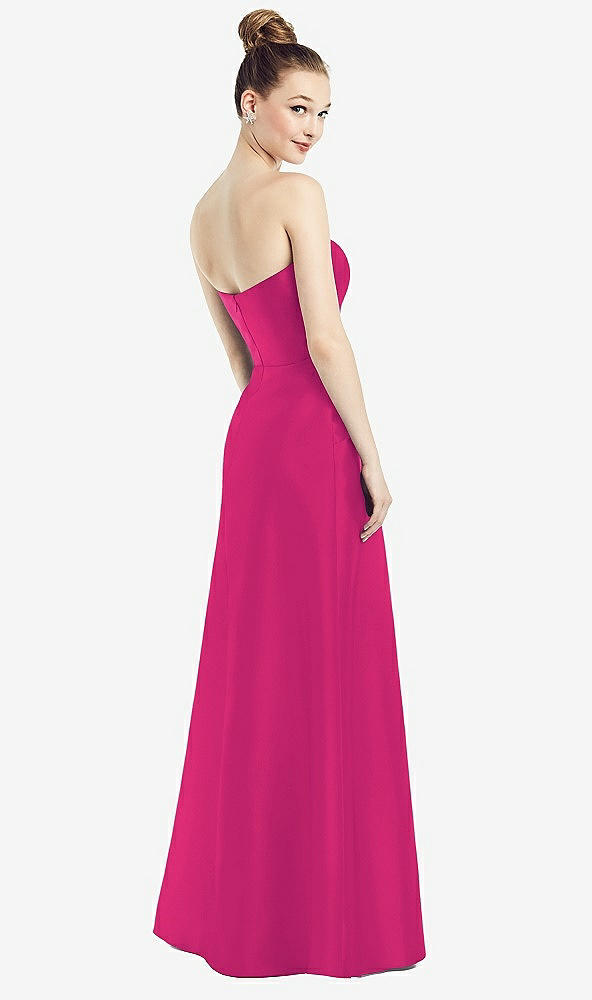【STYLE: D774】Strapless Notch Satin Gown with Pockets【COLOR: Think Pink】