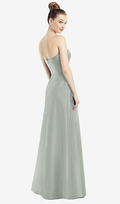 【NEW】【STYLE: D774】ストラップレス ノッチ サテン ガウン ポケット付き【COLOR: Willow Green】【SIZE: 00-30W】