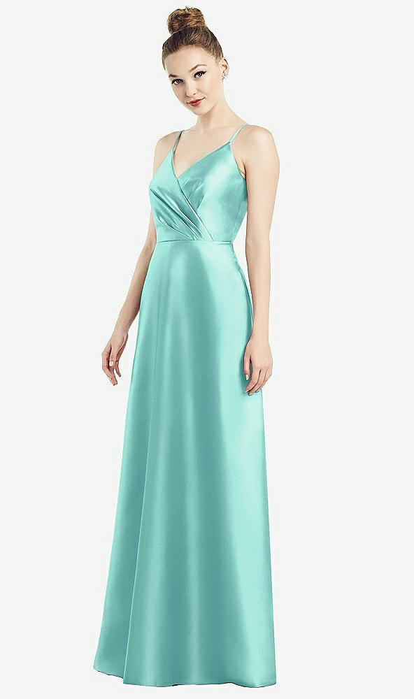 【STYLE: D776】Draped Wrap Satin Maxi Dress with Pockets【COLOR: Coastal】