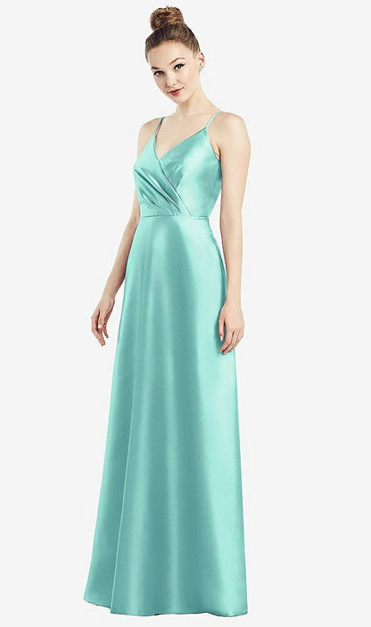 【STYLE: D776】Draped Wrap Satin Maxi Dress with Pockets【COLOR: Coastal】