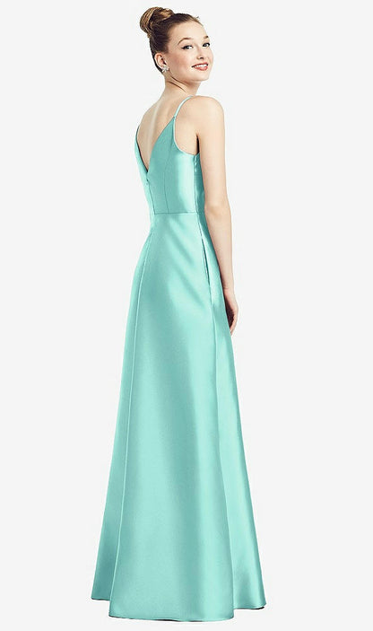 【STYLE: D776】Draped Wrap Satin Maxi Dress with Pockets【COLOR: Coastal】