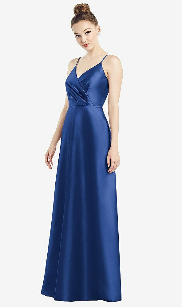 【STYLE: D776】Draped Wrap Satin Maxi Dress with Pockets【COLOR: Classic Blue】