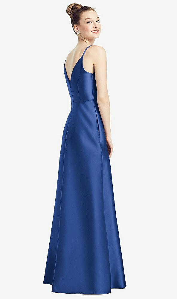 【STYLE: D776】Draped Wrap Satin Maxi Dress with Pockets【COLOR: Classic Blue】