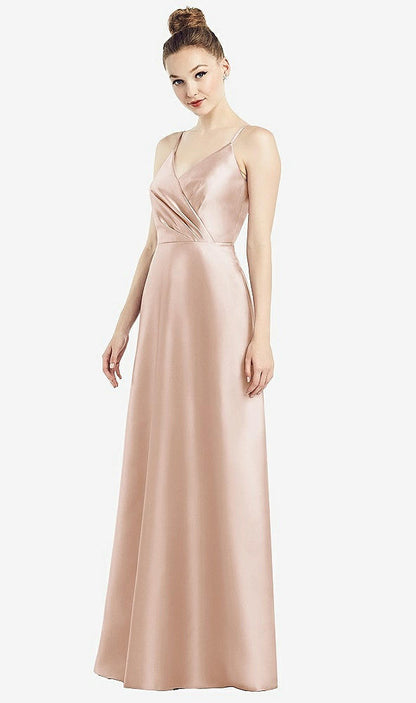 【STYLE: D776】Draped Wrap Satin Maxi Dress with Pockets【COLOR: Cameo】