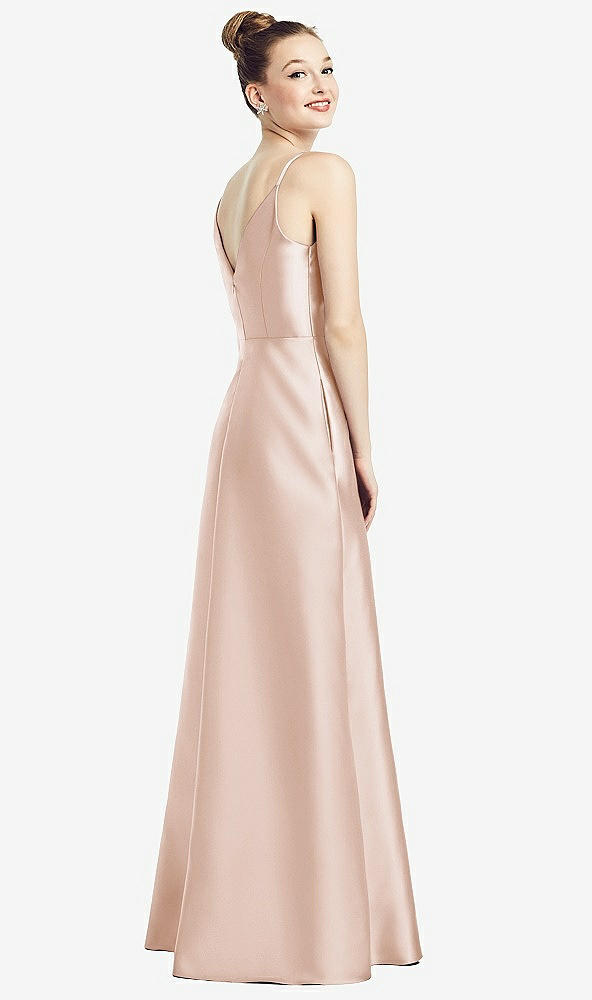 【STYLE: D776】Draped Wrap Satin Maxi Dress with Pockets【COLOR: Cameo】