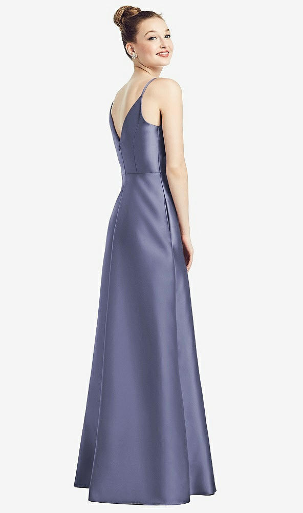 【STYLE: D776】Draped Wrap Satin Maxi Dress with Pockets【COLOR: French Blue】