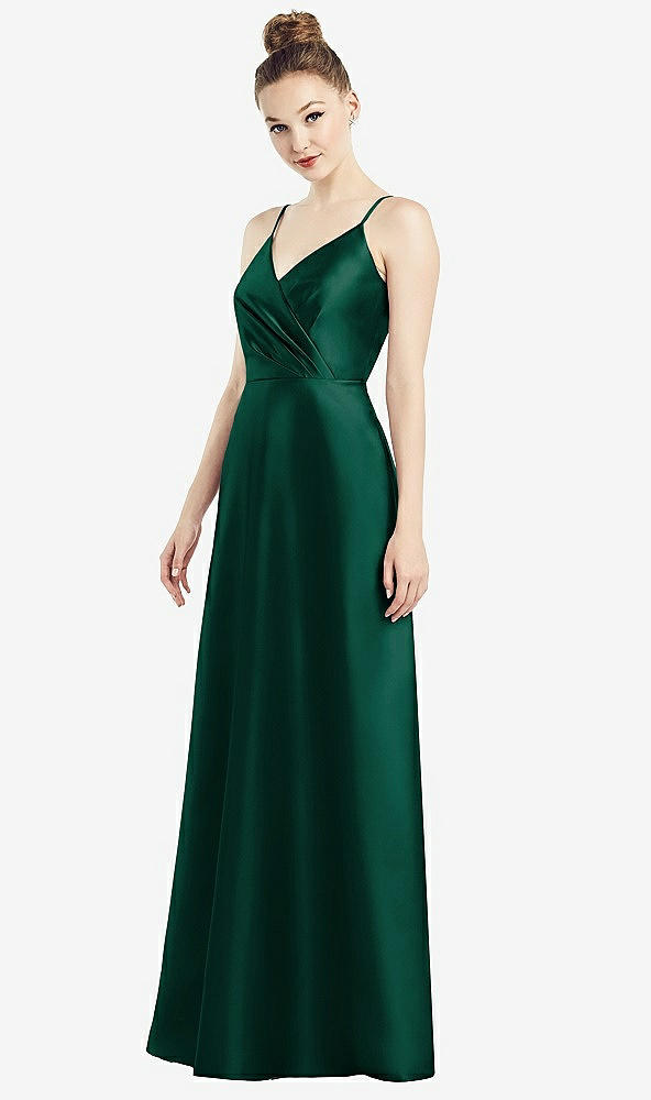 【STYLE: D776】Draped Wrap Satin Maxi Dress with Pockets【COLOR: Hunter Green】