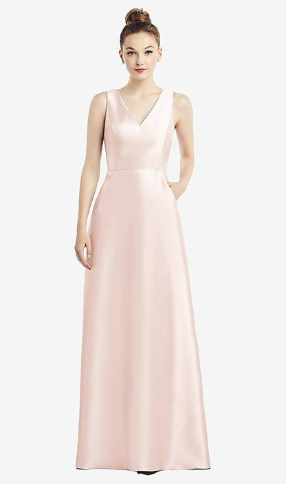 【STYLE: D778】Sleeveless V-Neck Satin Dress with Pockets【COLOR: Blush】