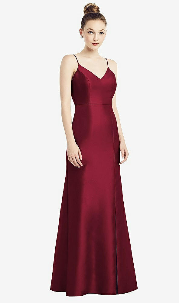 【STYLE: D780】Open-Back Bow Tie Satin Trumpet Gown【COLOR: Burgundy】