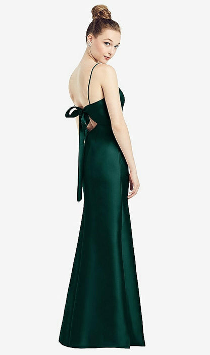 【STYLE: D780】Open-Back Bow Tie Satin Trumpet Gown【COLOR: Evergreen】