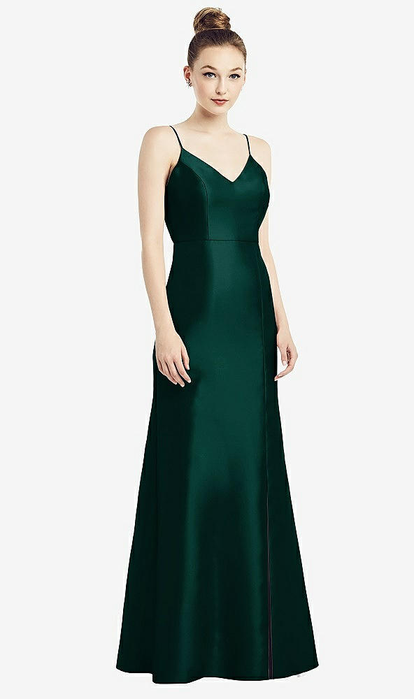 【STYLE: D780】Open-Back Bow Tie Satin Trumpet Gown【COLOR: Evergreen】