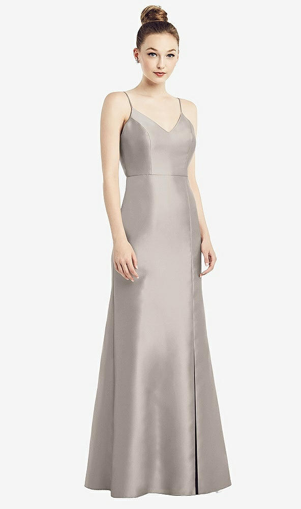 【STYLE: D780】Open-Back Bow Tie Satin Trumpet Gown【COLOR: Taupe】