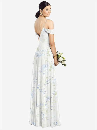 【STYLE: 1526】Cold-Shoulder V-Back Chiffon Maxi Dress【COLOR: Bleu Garden】
