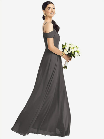 【STYLE: 1526】Cold-Shoulder V-Back Chiffon Maxi Dress【COLOR: Caviar Gray】