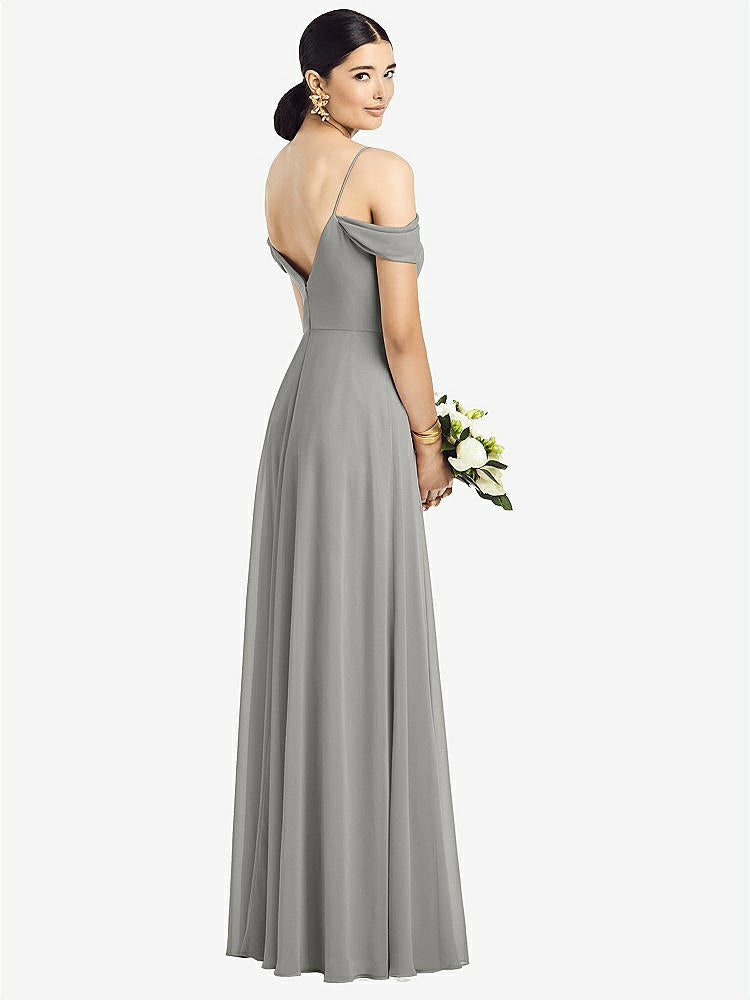【STYLE: 1526】Cold-Shoulder V-Back Chiffon Maxi Dress【COLOR: Chelsea Gray】