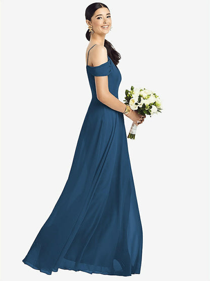 【NEW】【STYLE: 1526】コールドショルダー Vバック シフォン マキシ ドレス【COLOR: Dusk Blue】【SIZE: 00-30W】