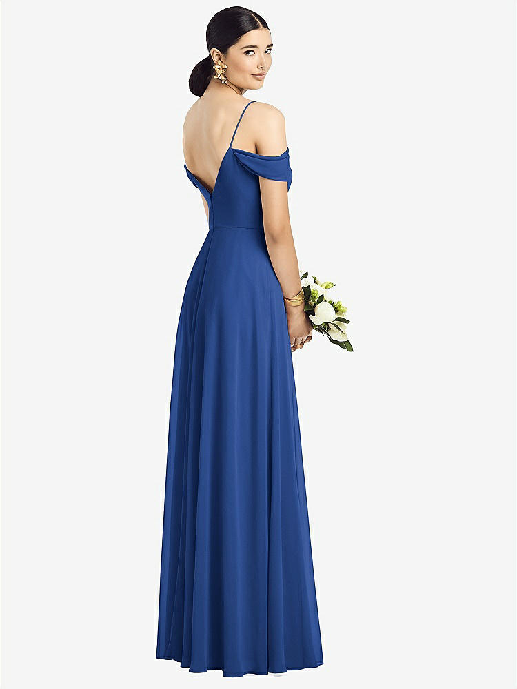【NEW】【STYLE: 1526】コールドショルダー Vバック シフォン マキシ ドレス【COLOR: Classic Blue】【SIZE: 00-30W】