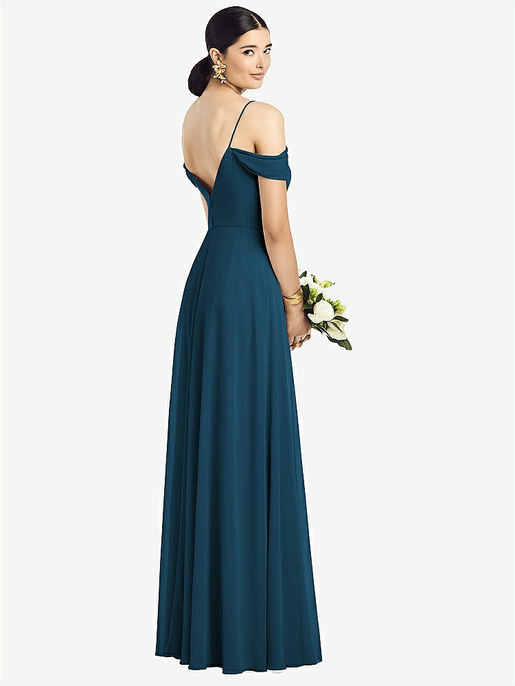 【NEW】【STYLE: 1526】コールドショルダー Vバック シフォン マキシ ドレス【COLOR: Atlantic Blue】【SIZE: 00-30W】