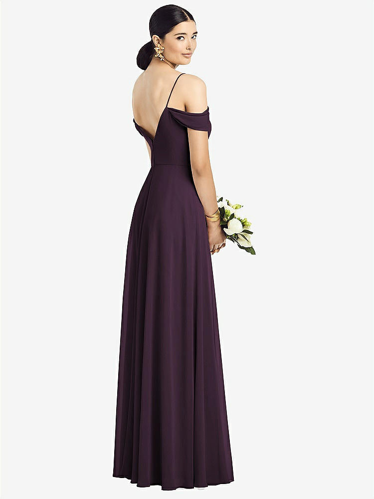 【STYLE: 1526】Cold-Shoulder V-Back Chiffon Maxi Dress【COLOR: Aubergine】