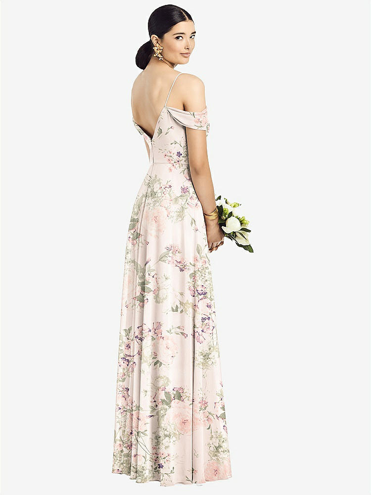 【STYLE: 1526】Cold-Shoulder V-Back Chiffon Maxi Dress【COLOR: Blush Garden】
