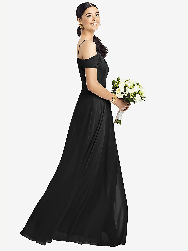 【STYLE: 1526】Cold-Shoulder V-Back Chiffon Maxi Dress【COLOR: Black】