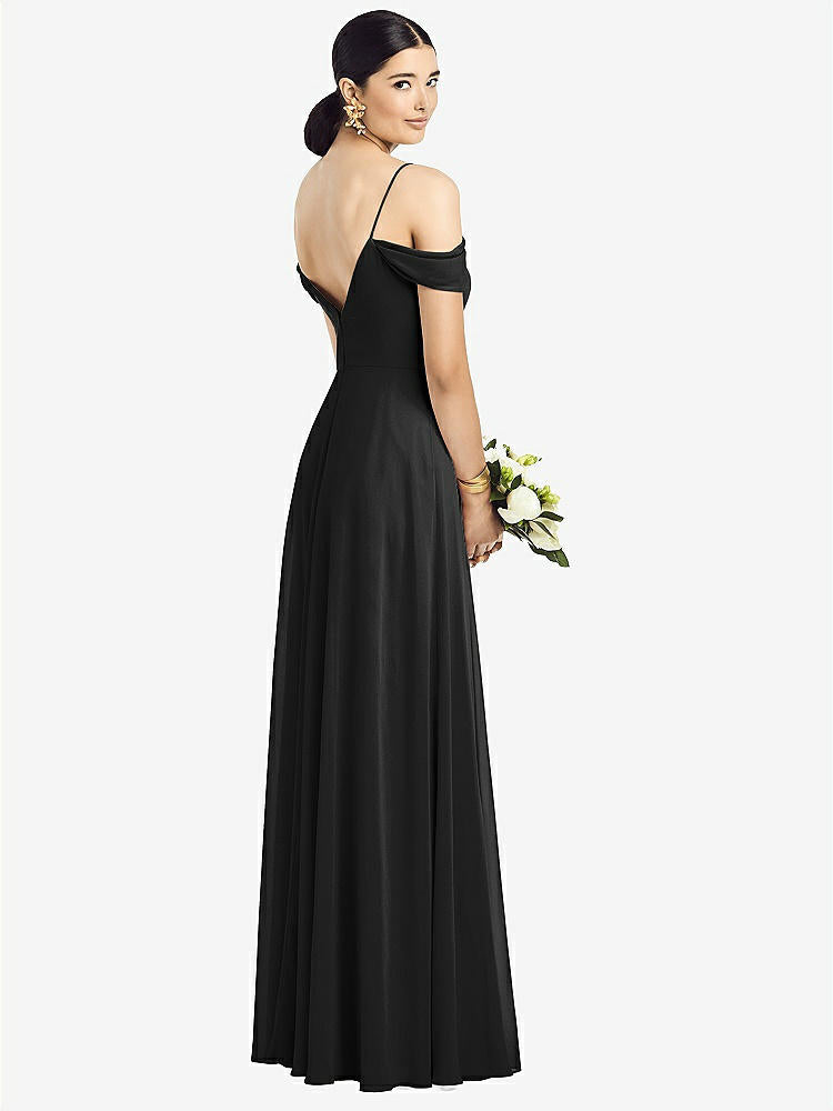 【STYLE: 1526】Cold-Shoulder V-Back Chiffon Maxi Dress【COLOR: Black】