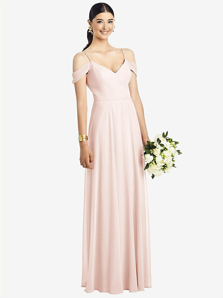 【STYLE: 1526】Cold-Shoulder V-Back Chiffon Maxi Dress【COLOR: Blush】