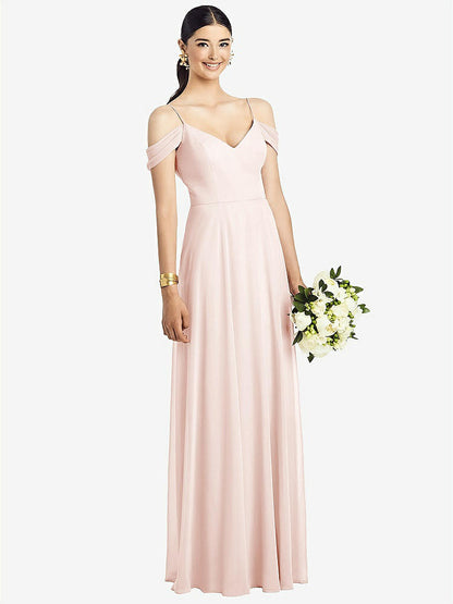 【NEW】【STYLE: 1526】コールドショルダー Vバック シフォン マキシ ドレス【COLOR: Blush】【SIZE: 00-30W】