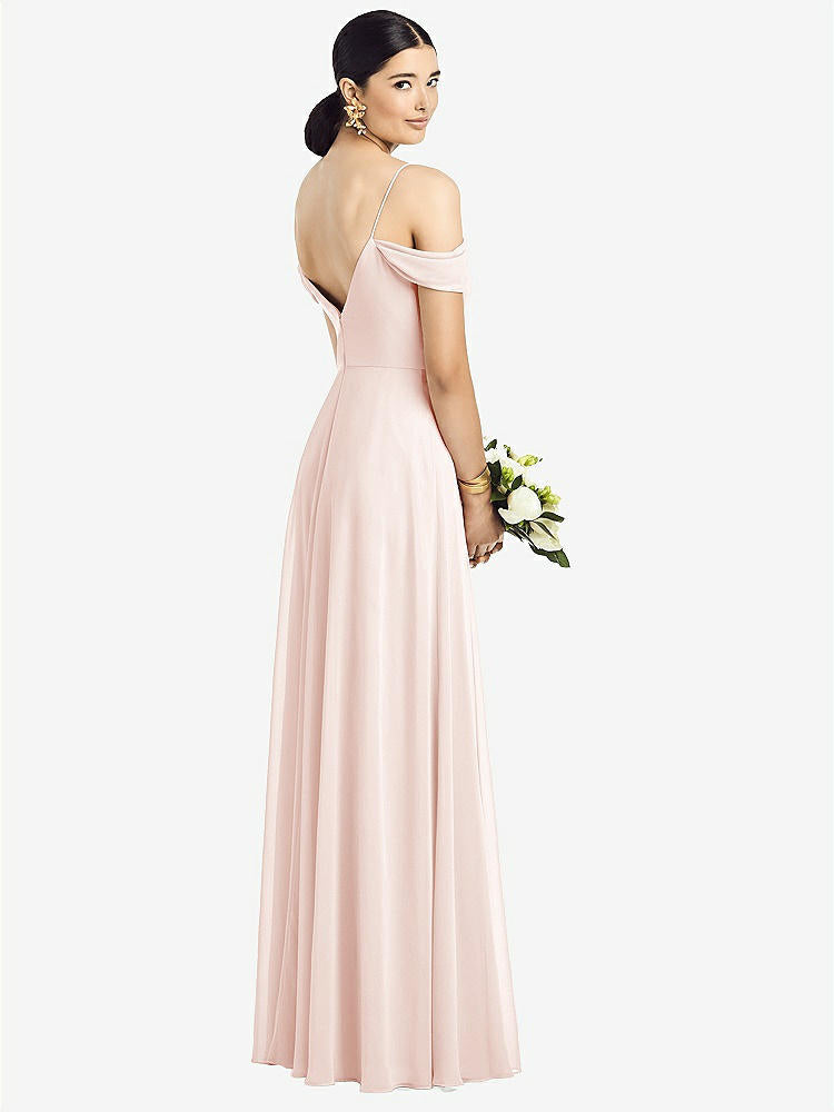 【STYLE: 1526】Cold-Shoulder V-Back Chiffon Maxi Dress【COLOR: Blush】