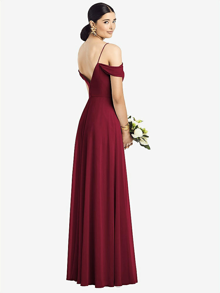 【STYLE: 1526】Cold-Shoulder V-Back Chiffon Maxi Dress【COLOR: Burgundy】