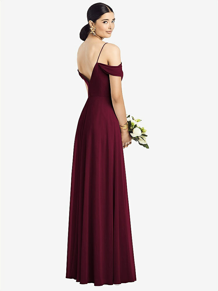 【STYLE: 1526】Cold-Shoulder V-Back Chiffon Maxi Dress【COLOR: Cabernet】