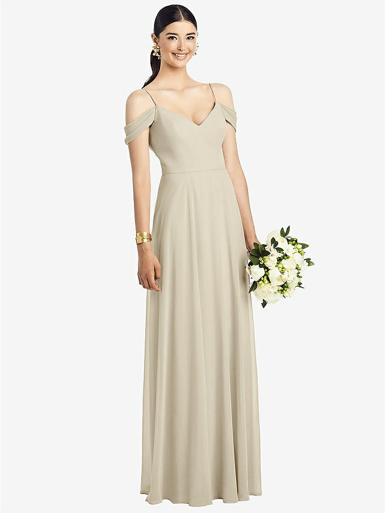 【NEW】【STYLE: 1526】コールドショルダー Vバック シフォン マキシ ドレス【COLOR: Champagne】【SIZE: 00-30W】