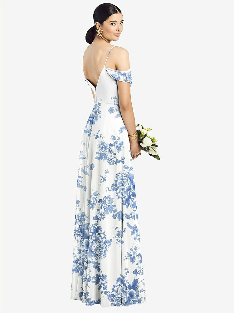 【STYLE: 1526】Cold-Shoulder V-Back Chiffon Maxi Dress【COLOR: Cottage Rose Dusk Blue】
