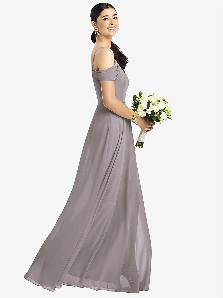 【STYLE: 1526】Cold-Shoulder V-Back Chiffon Maxi Dress【COLOR: Cashmere Gray】