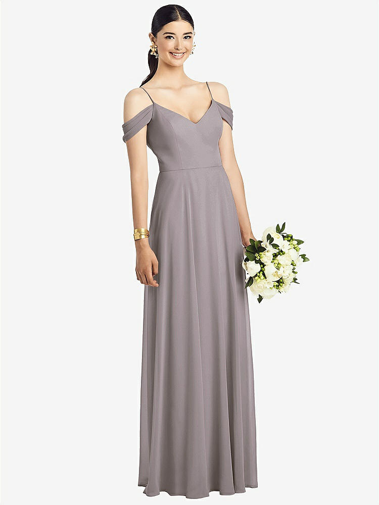 【STYLE: 1526】Cold-Shoulder V-Back Chiffon Maxi Dress【COLOR: Cashmere Gray】