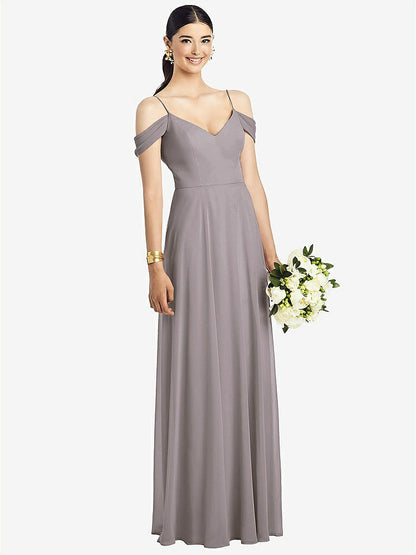 【STYLE: 1526】Cold-Shoulder V-Back Chiffon Maxi Dress【COLOR: Cashmere Gray】