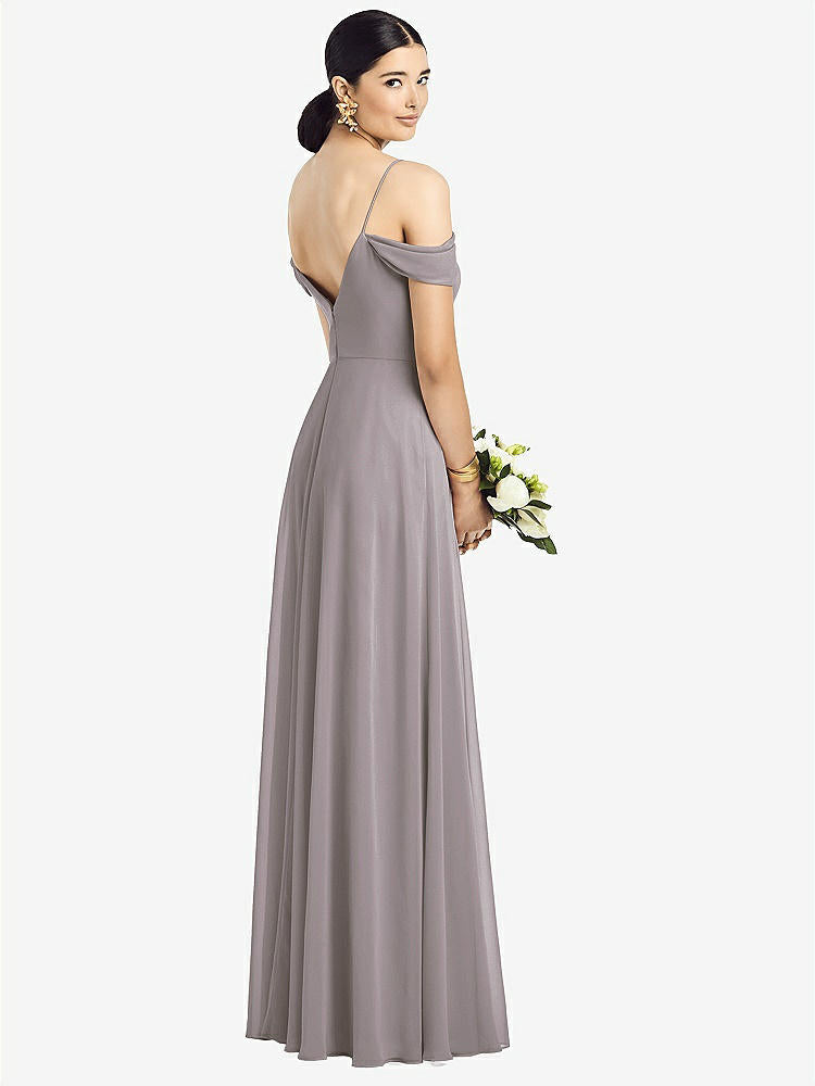 【STYLE: 1526】Cold-Shoulder V-Back Chiffon Maxi Dress【COLOR: Cashmere Gray】