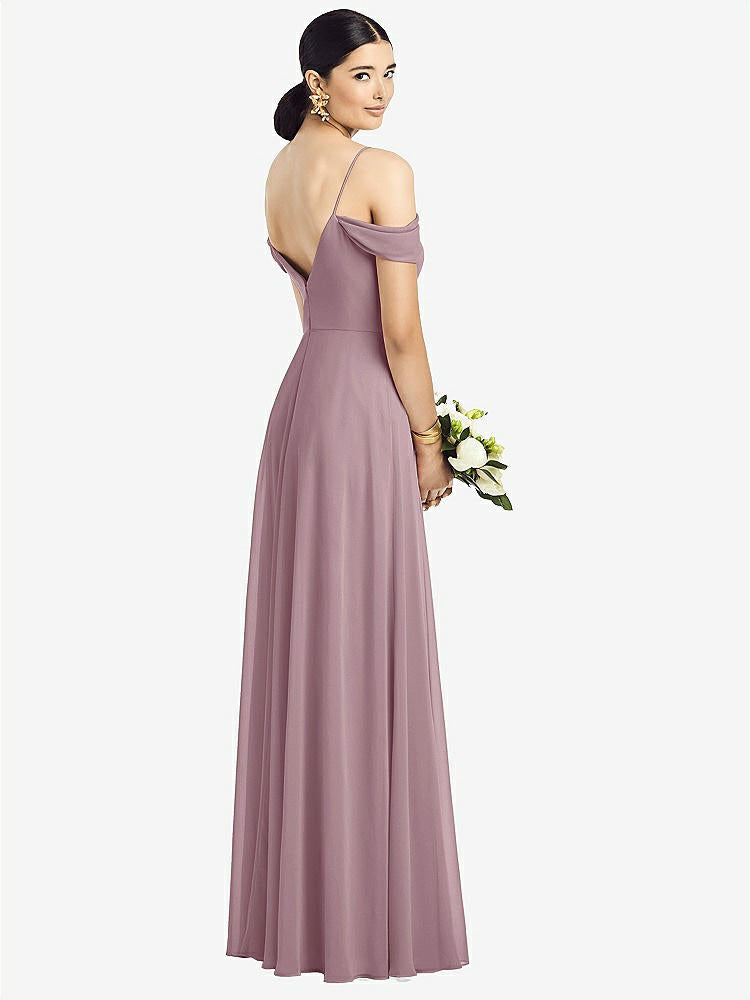 【STYLE: 1526】Cold-Shoulder V-Back Chiffon Maxi Dress【COLOR: Dusty Rose】