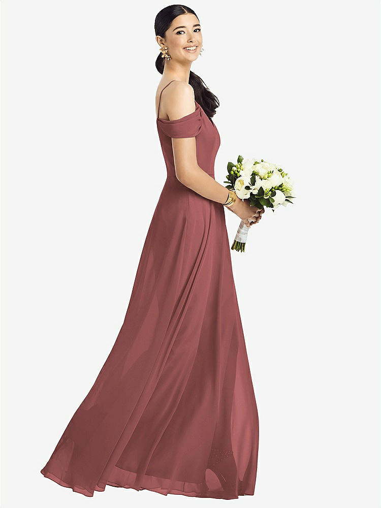 【STYLE: 1526】Cold-Shoulder V-Back Chiffon Maxi Dress【COLOR: English Rose】