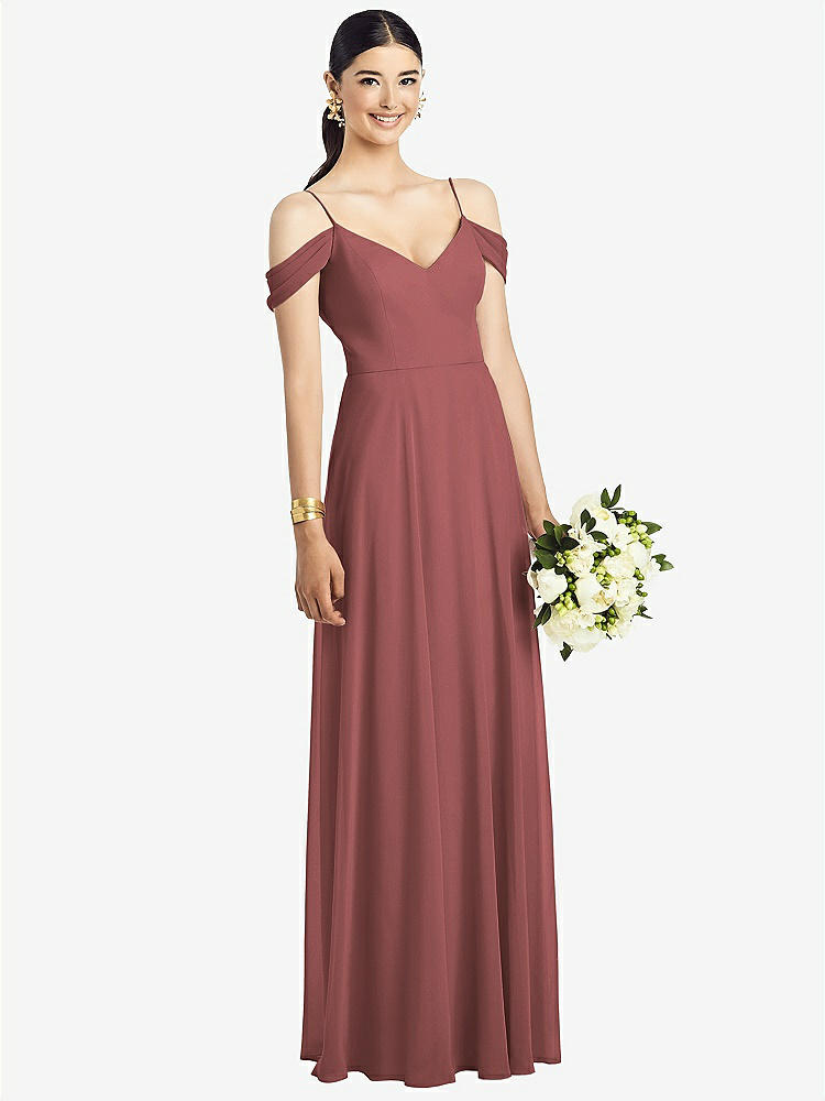 【STYLE: 1526】Cold-Shoulder V-Back Chiffon Maxi Dress【COLOR: English Rose】
