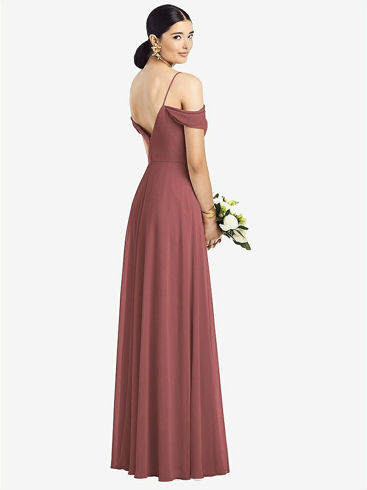 【STYLE: 1526】Cold-Shoulder V-Back Chiffon Maxi Dress【COLOR: English Rose】