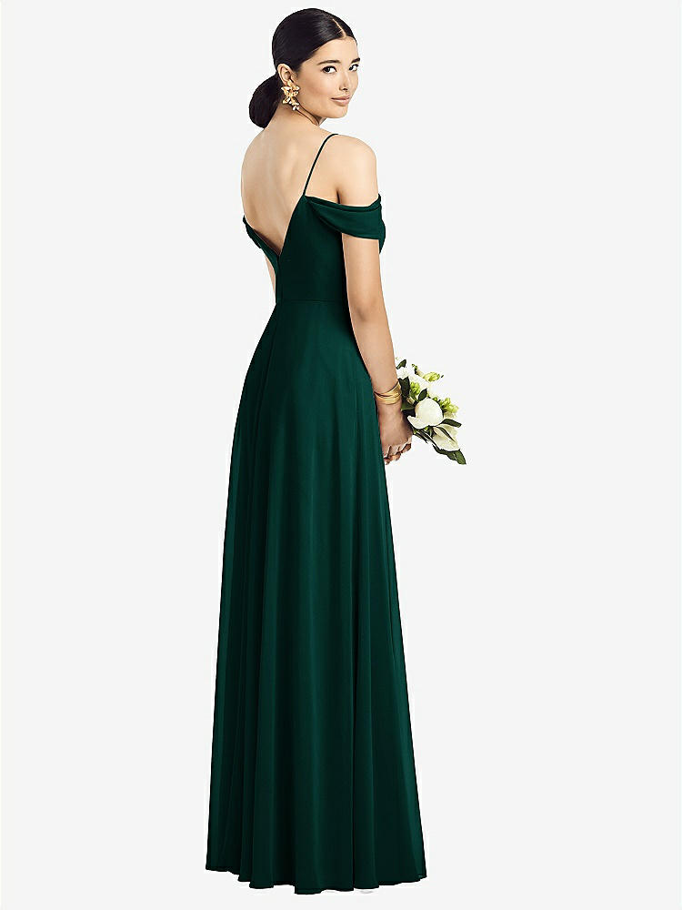 【STYLE: 1526】Cold-Shoulder V-Back Chiffon Maxi Dress【COLOR: Evergreen】